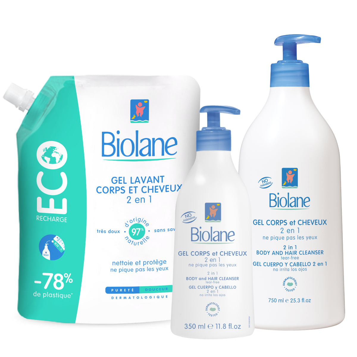 Biolane Gel Lavant Corps et Cheveux Eco Recharge 500 ml