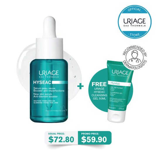 (with GWP) Uriage Hyseac New Skin Serum Anti- blemish Booster 30ml (Free: Uriage Hyseac Cleansing Gel 50ml)