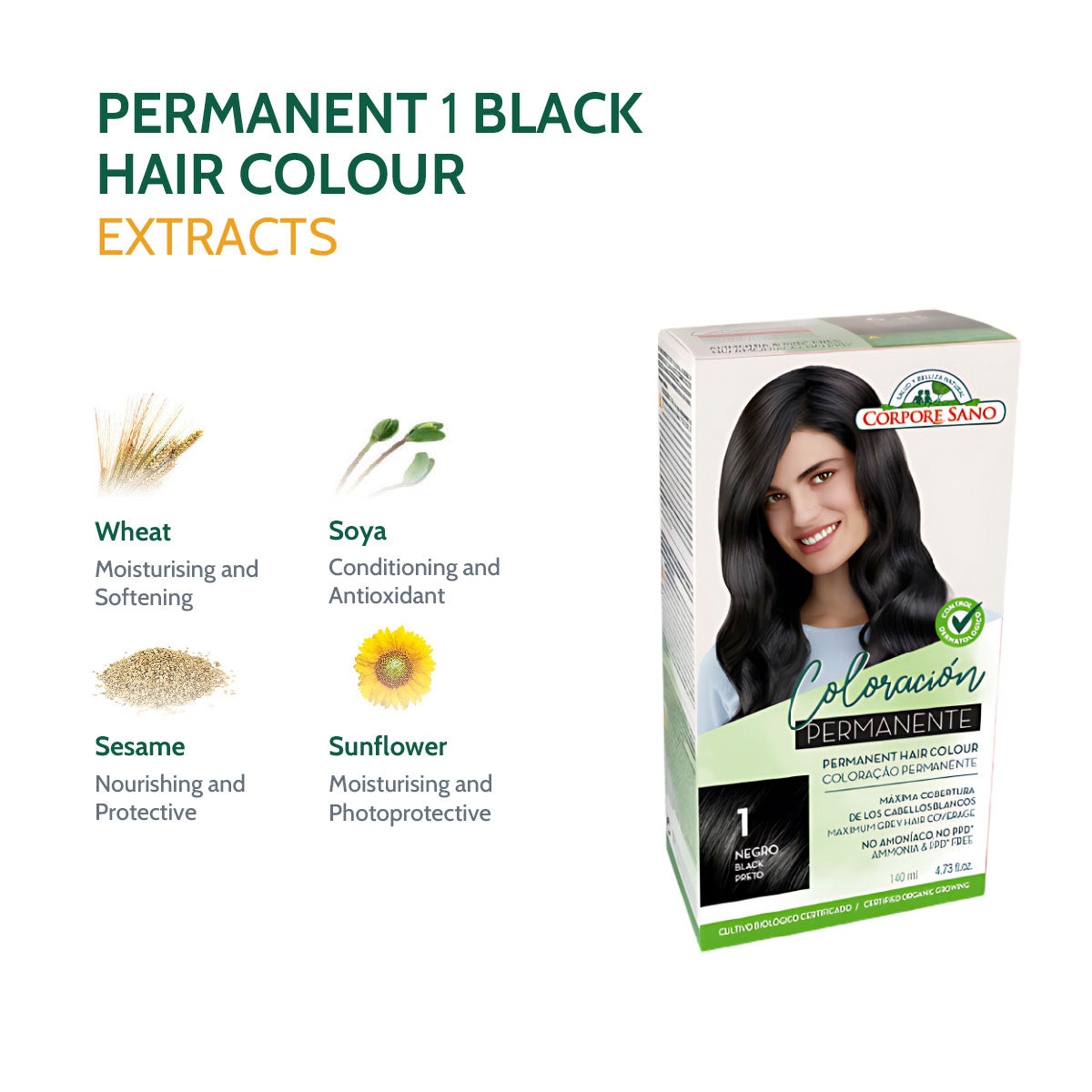 Corpore Sano Permanent Hair Colour 1 - Black 140ml (Exp. Feb 2025)