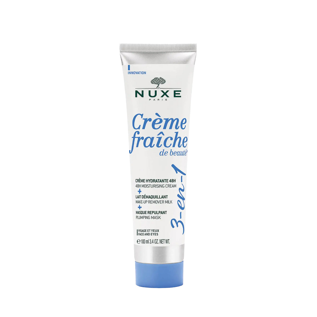 Nuxe Crème fraîche de beauté® 3-in-1, 48H Moisturising Cream, Make-Up Remover Milk, Plumping Mask 100ml